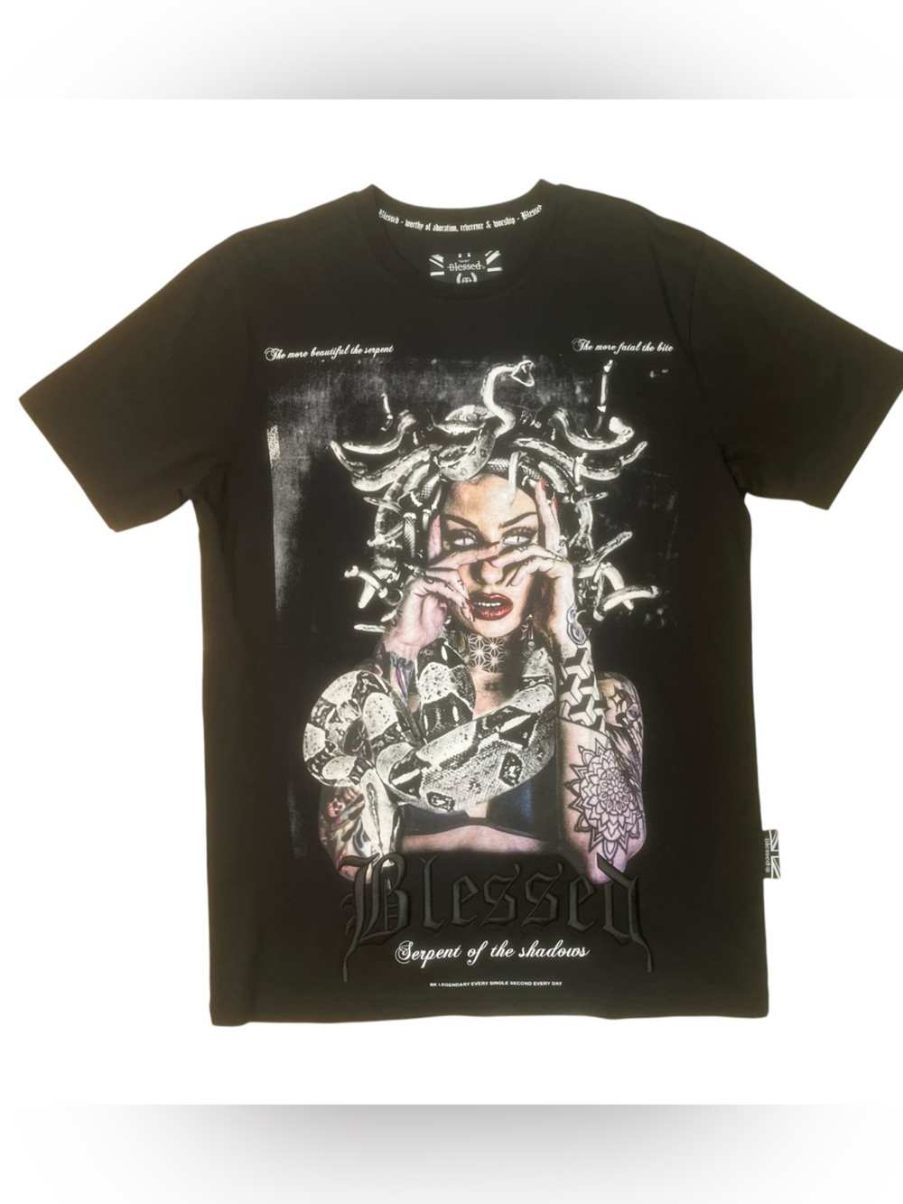 Blessed Black Graphic Medusa Snake Print Men's T-Shirt